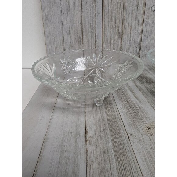 Vintage Set of 2 Anchor Hocking Star Of David 3 Footed Glass Bowl Bon Bon Dish - Picture 2 of 7